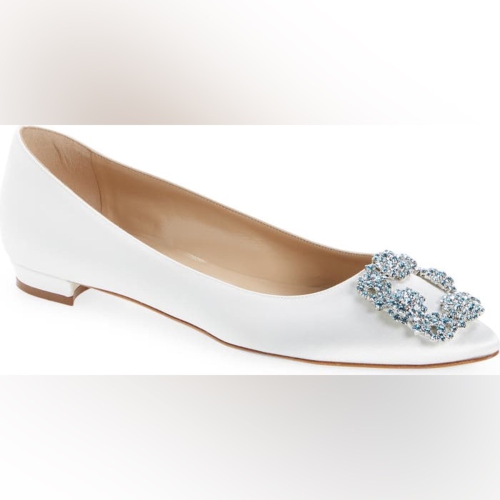 Manolo Blahnilk - Hangisi Crystal Buckle Pointed Toe Flat with box and dust bags